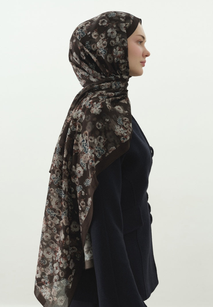SECRET PEARL PATTERNED COTTON VISCOSE HIJAB DUSTY BROWN