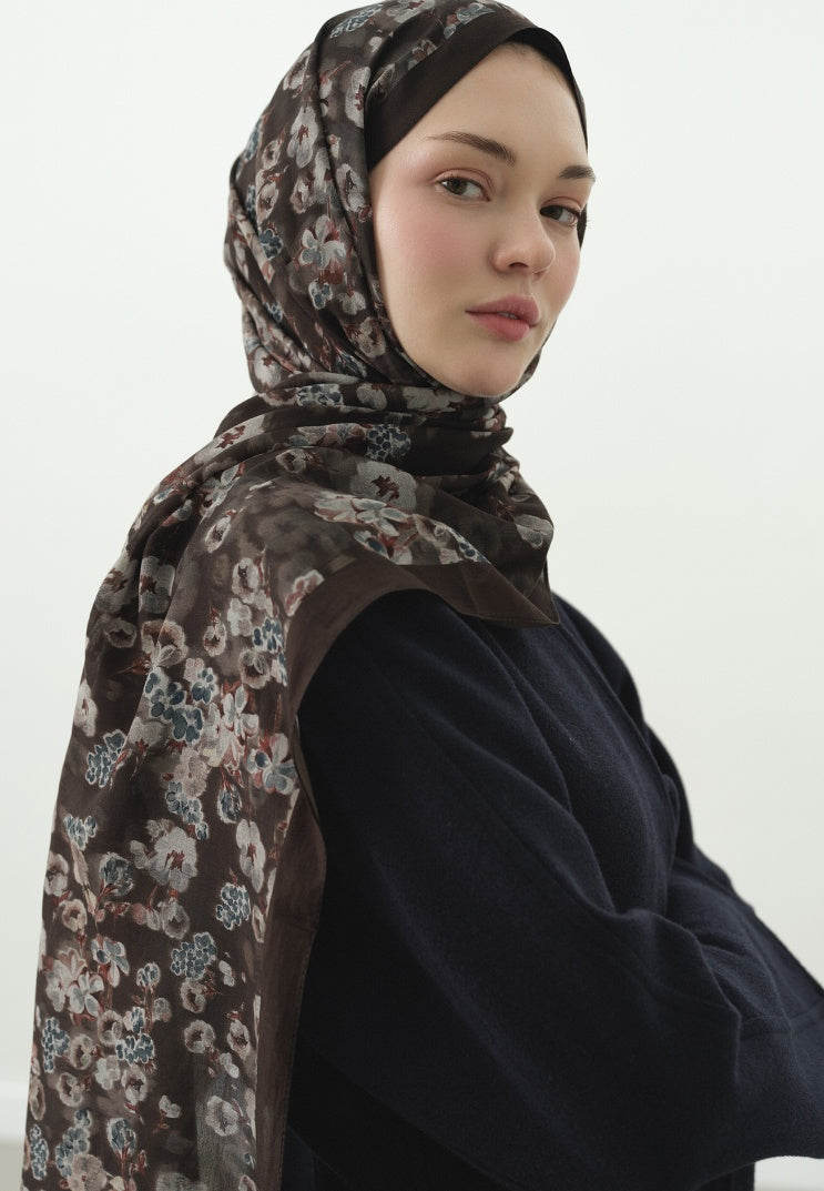SECRET PEARL PATTERNED COTTON VISCOSE HIJAB DUSTY BROWN