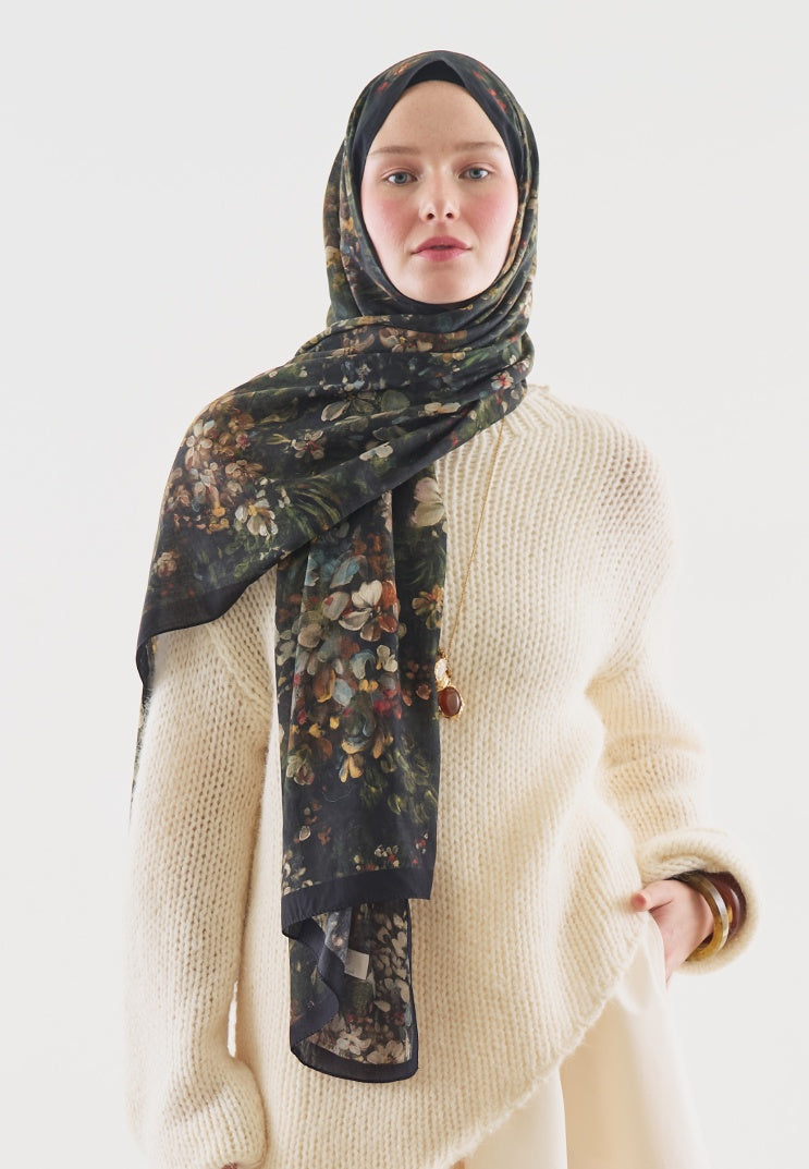 DARK BEAUTY PATTERNED COTTON VISCOSE HIJAB BLACK