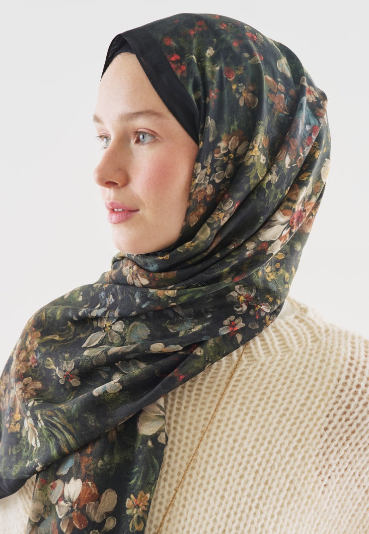 DARK BEAUTY PATTERNED COTTON VISCOSE HIJAB BLACK