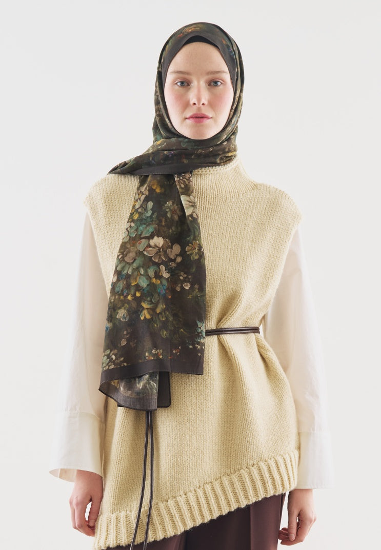 DARK BEAUTY PATTERNED COTTON VISCOSE HIJAB BROWN