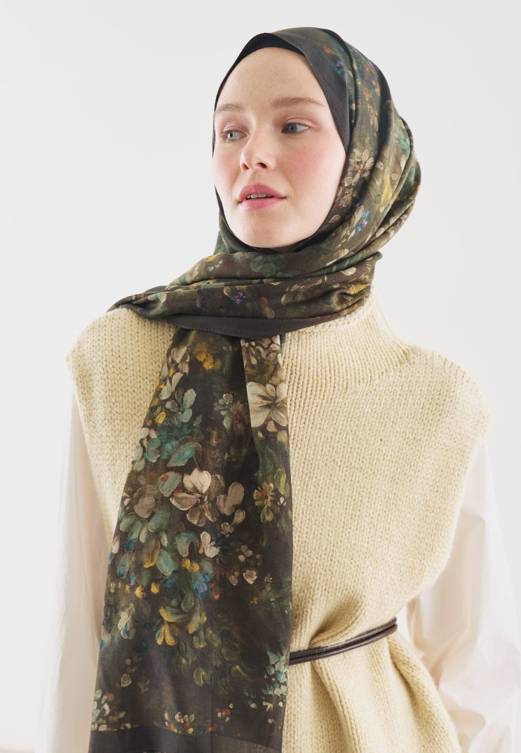 DARK BEAUTY PATTERNED COTTON VISCOSE HIJAB BROWN