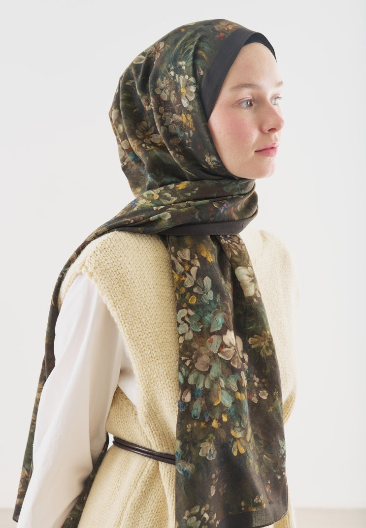 DARK BEAUTY PATTERNED COTTON VISCOSE HIJAB BROWN