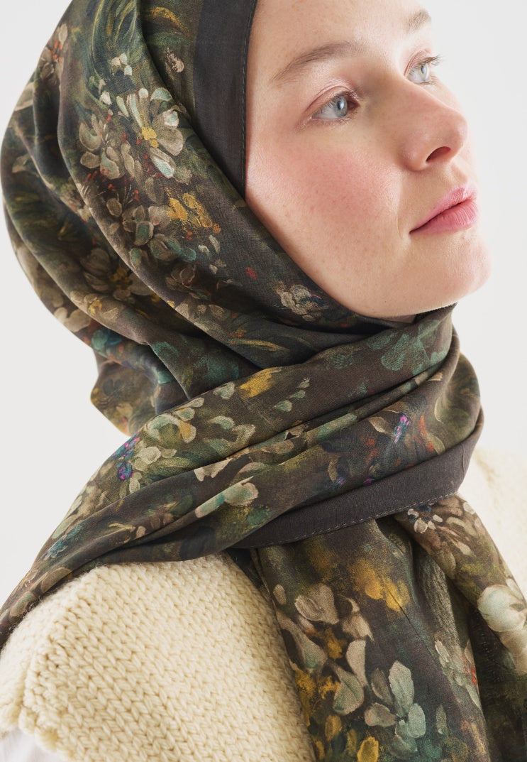 DARK BEAUTY PATTERNED COTTON VISCOSE HIJAB BROWN