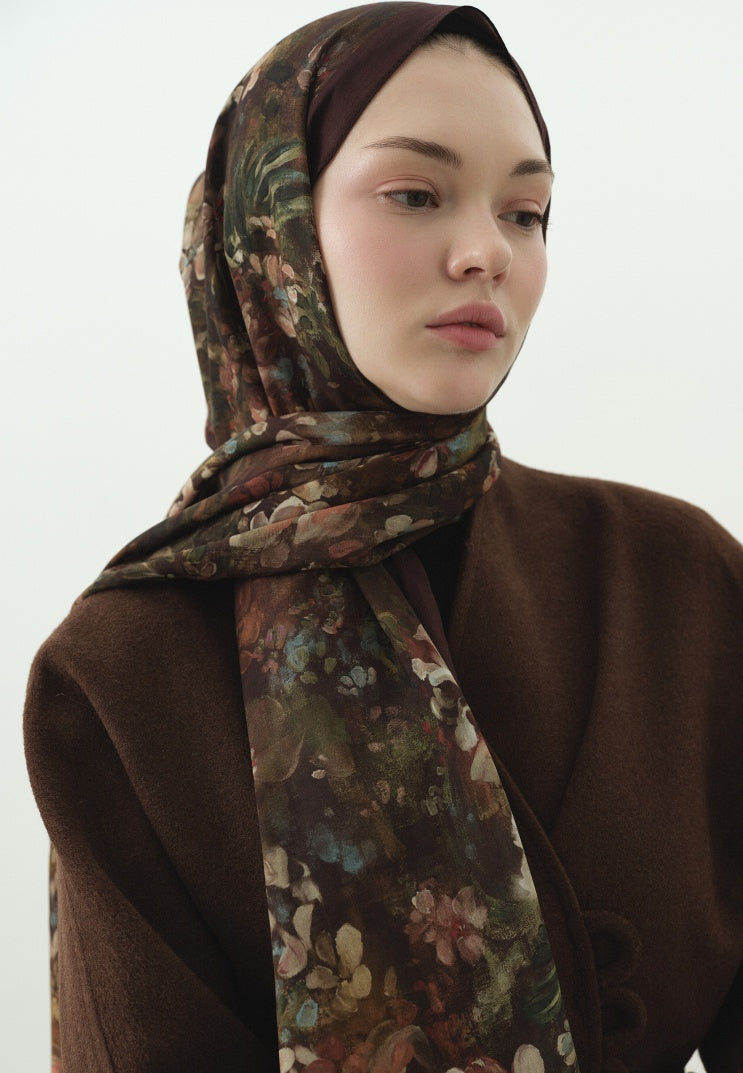 DARK BEAUTY PATTERNED COTTON VISCOSE HIJAB BURGUNDY