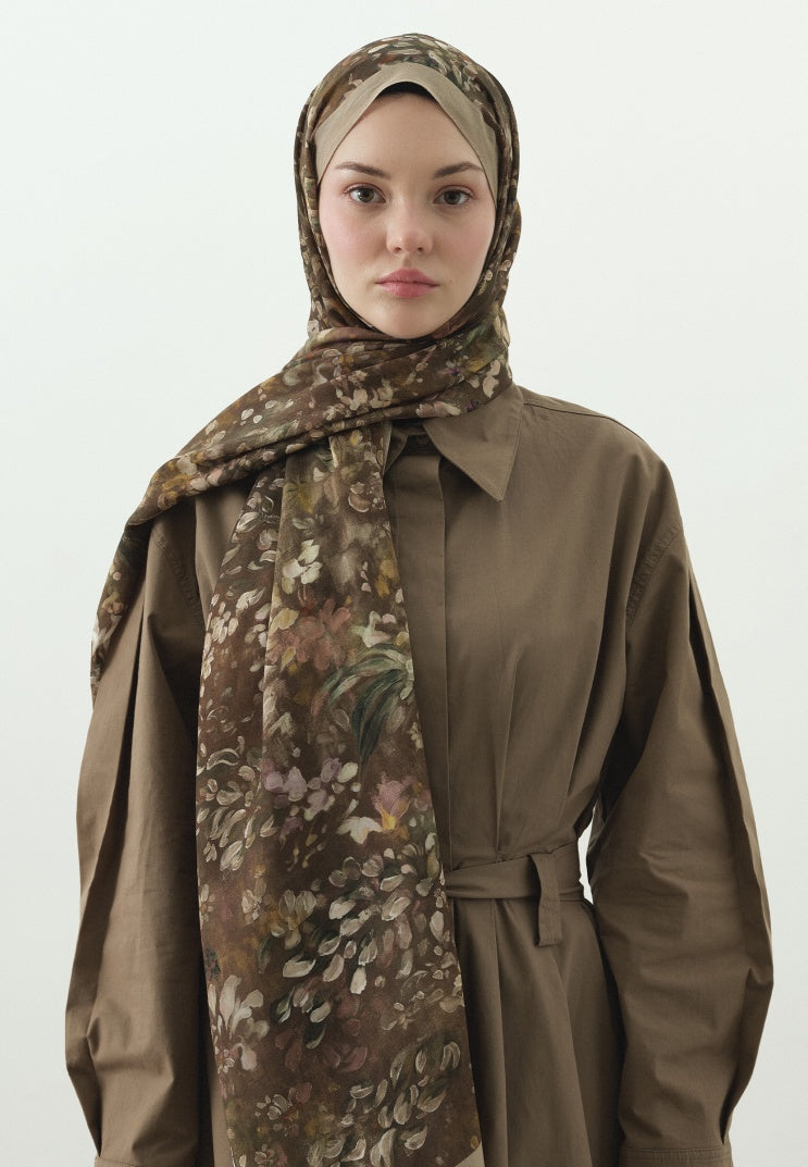 DARK BEAUTY PATTERNED COTTON VISCOSE HIJAB MILKY BROWN