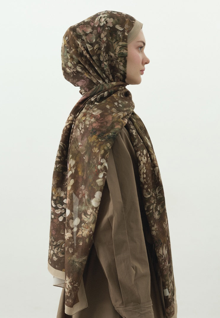 DARK BEAUTY PATTERNED COTTON VISCOSE HIJAB MILKY BROWN