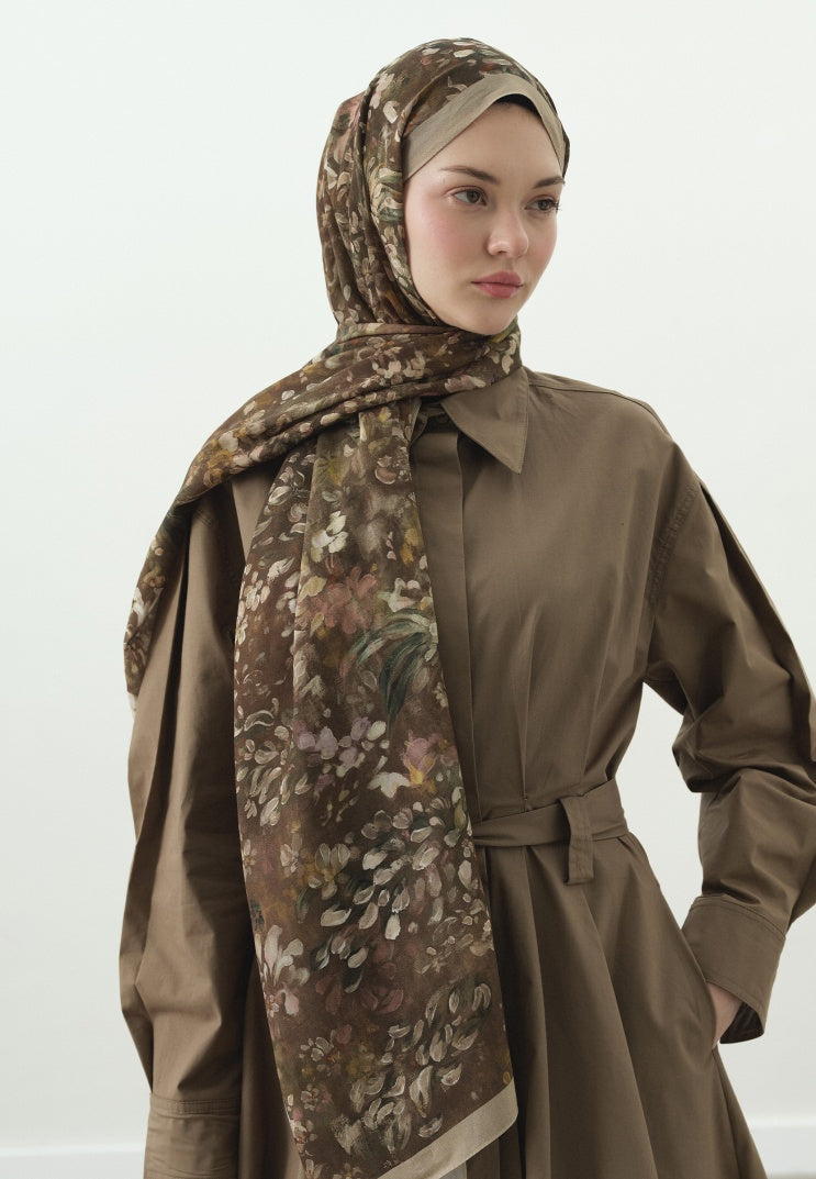 DARK BEAUTY PATTERNED COTTON VISCOSE HIJAB MILKY BROWN
