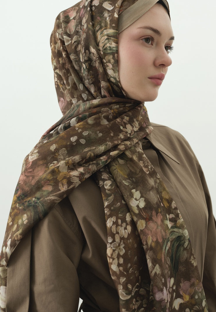 DARK BEAUTY PATTERNED COTTON VISCOSE HIJAB MILKY BROWN