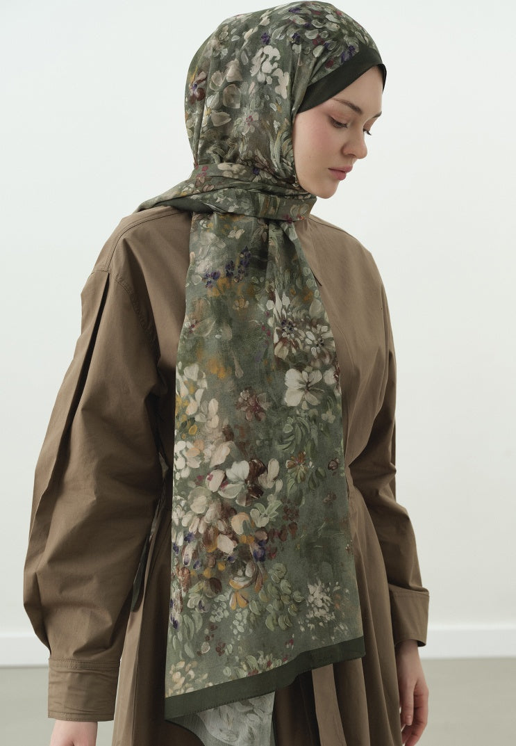 DARK BEAUTY PATTERNED COTTON VISCOSE HIJAB SAGE