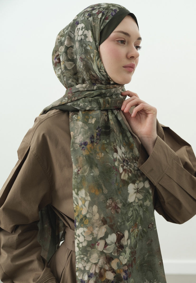 DARK BEAUTY PATTERNED COTTON VISCOSE HIJAB SAGE