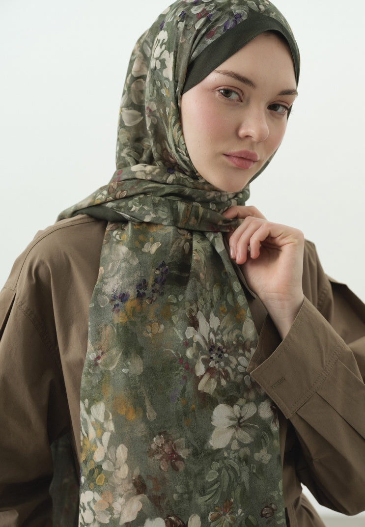 DARK BEAUTY PATTERNED COTTON VISCOSE HIJAB SAGE