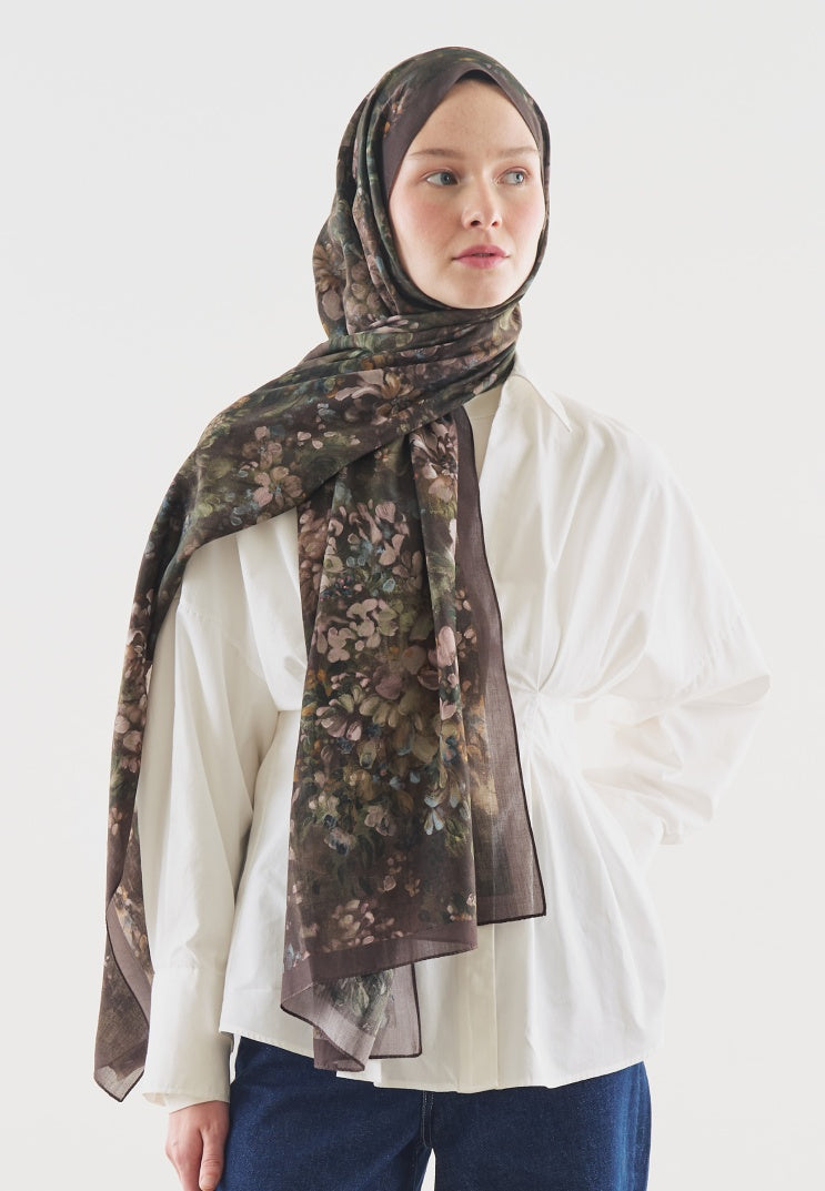 DARK BEAUTY PATTERNED COTTON VISCOSE HIJAB DAMSON