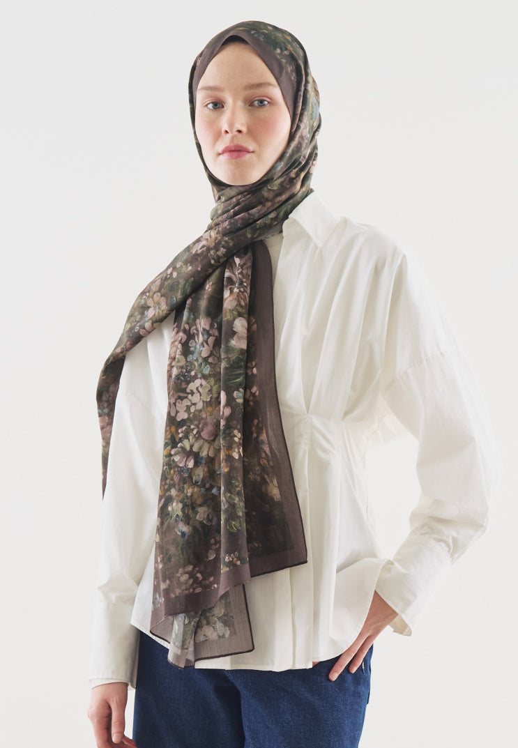 DARK BEAUTY PATTERNED COTTON VISCOSE HIJAB DAMSON