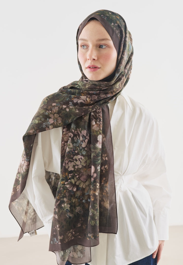DARK BEAUTY PATTERNED COTTON VISCOSE HIJAB DAMSON