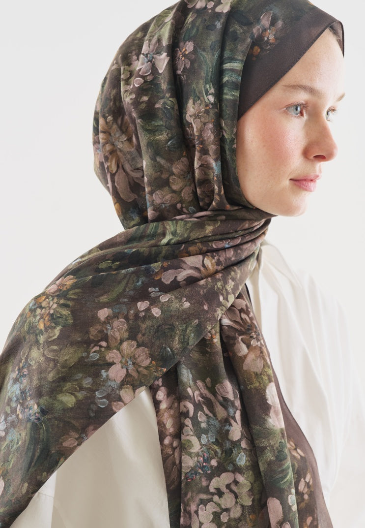 DARK BEAUTY PATTERNED COTTON VISCOSE HIJAB DAMSON