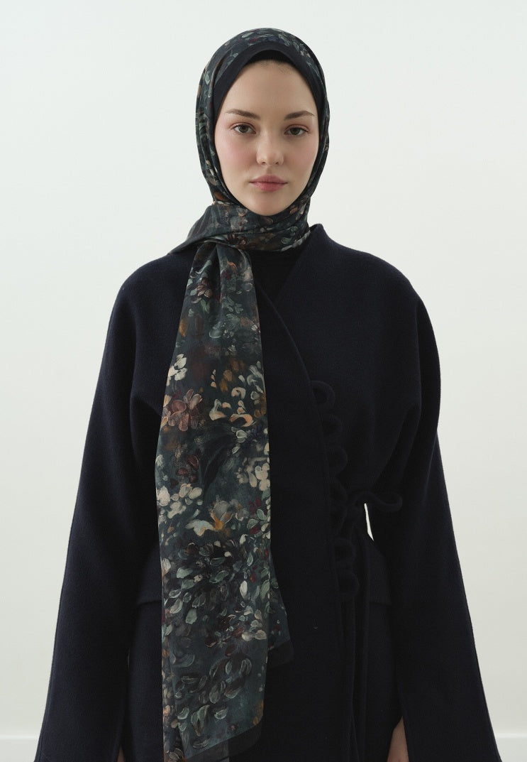 DARK BEAUTY PATTERNED COTTON VISCOSE HIJAB MIDNIGHT BLUE