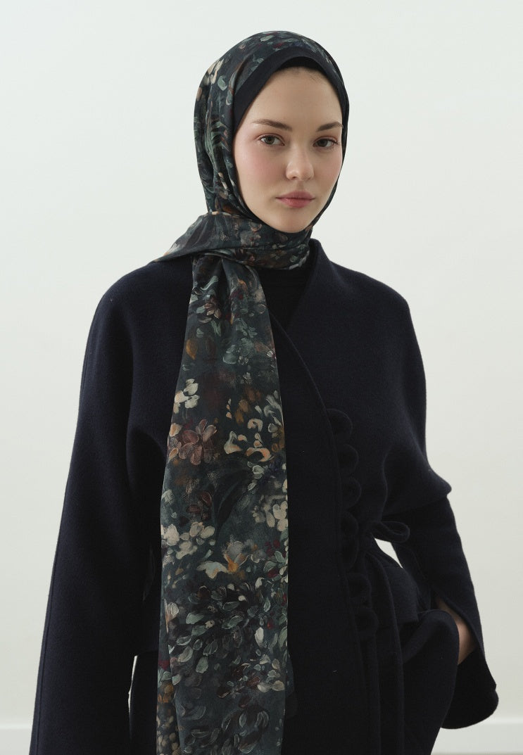 DARK BEAUTY PATTERNED COTTON VISCOSE HIJAB MIDNIGHT BLUE