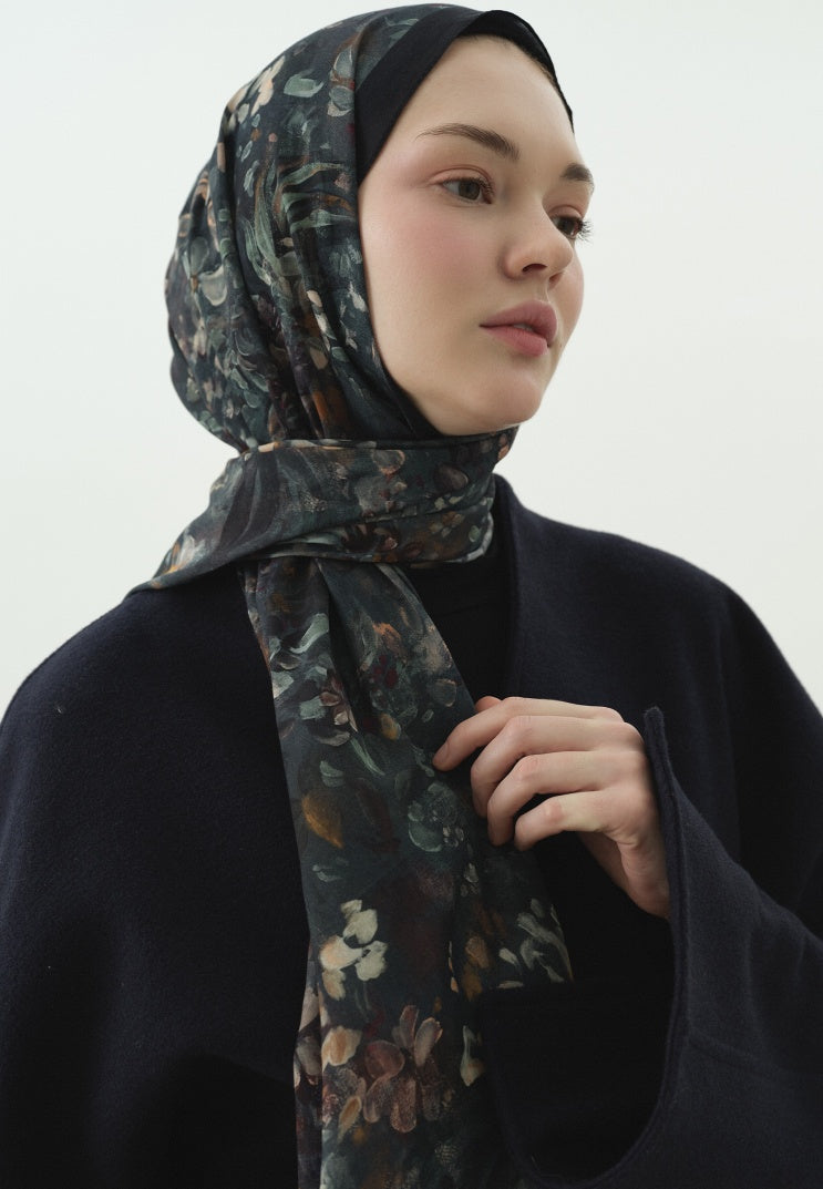 DARK BEAUTY PATTERNED COTTON VISCOSE HIJAB MIDNIGHT BLUE