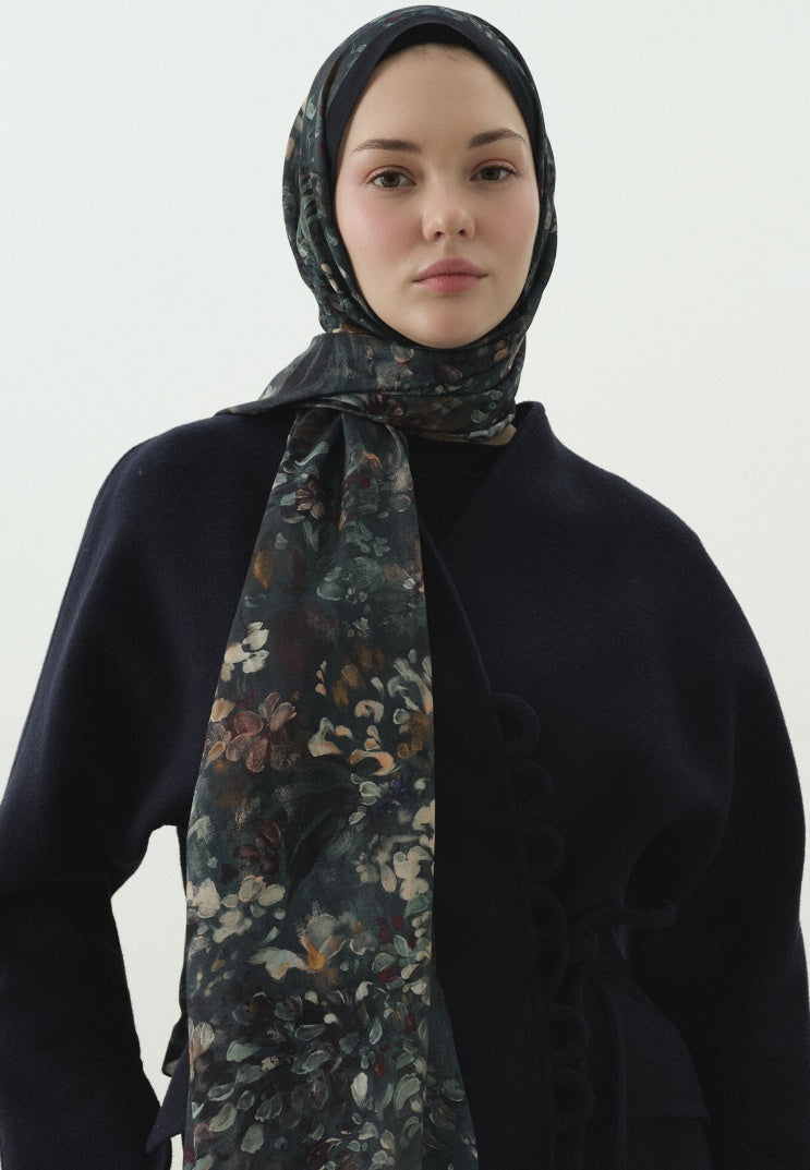 DARK BEAUTY PATTERNED COTTON VISCOSE HIJAB MIDNIGHT BLUE