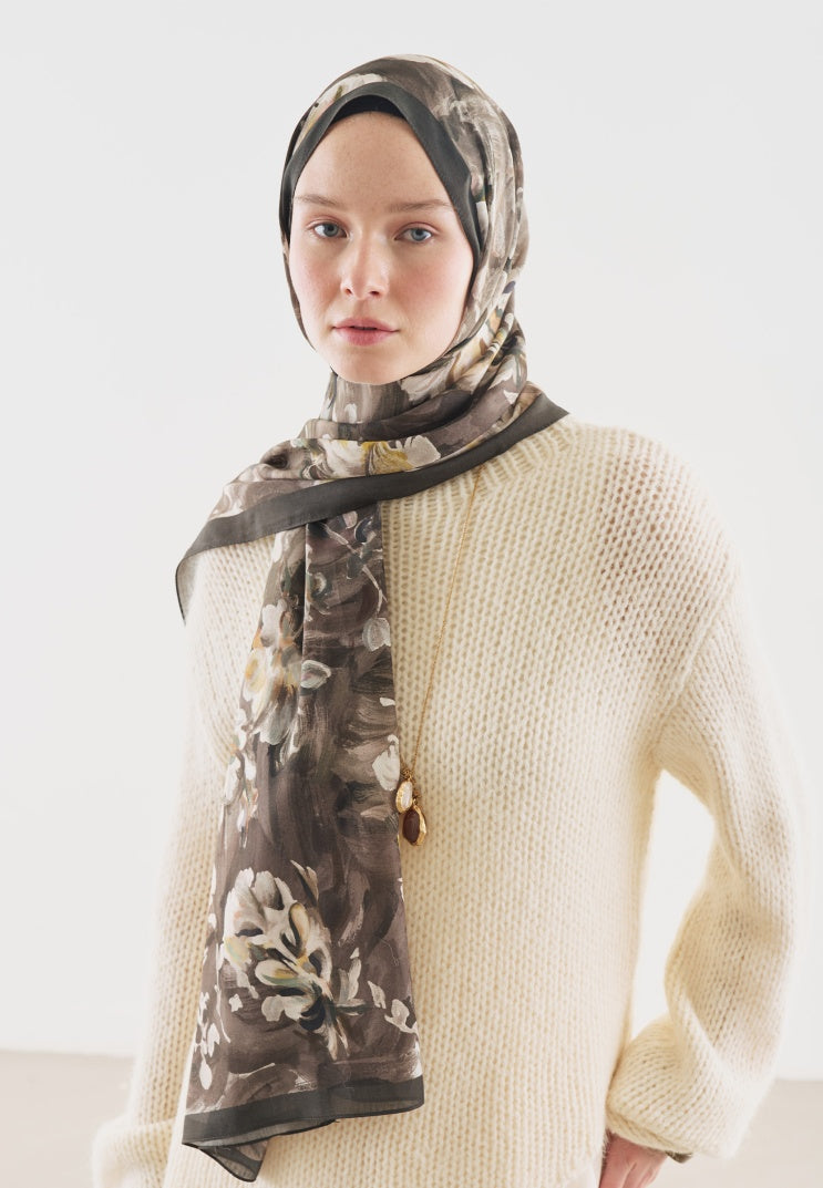 JANE PATTERNED COTTON VISCOSE HIJAB ANTHRACITE