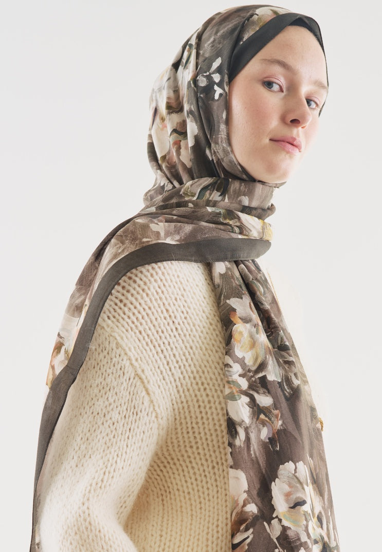 JANE PATTERNED COTTON VISCOSE HIJAB ANTHRACITE