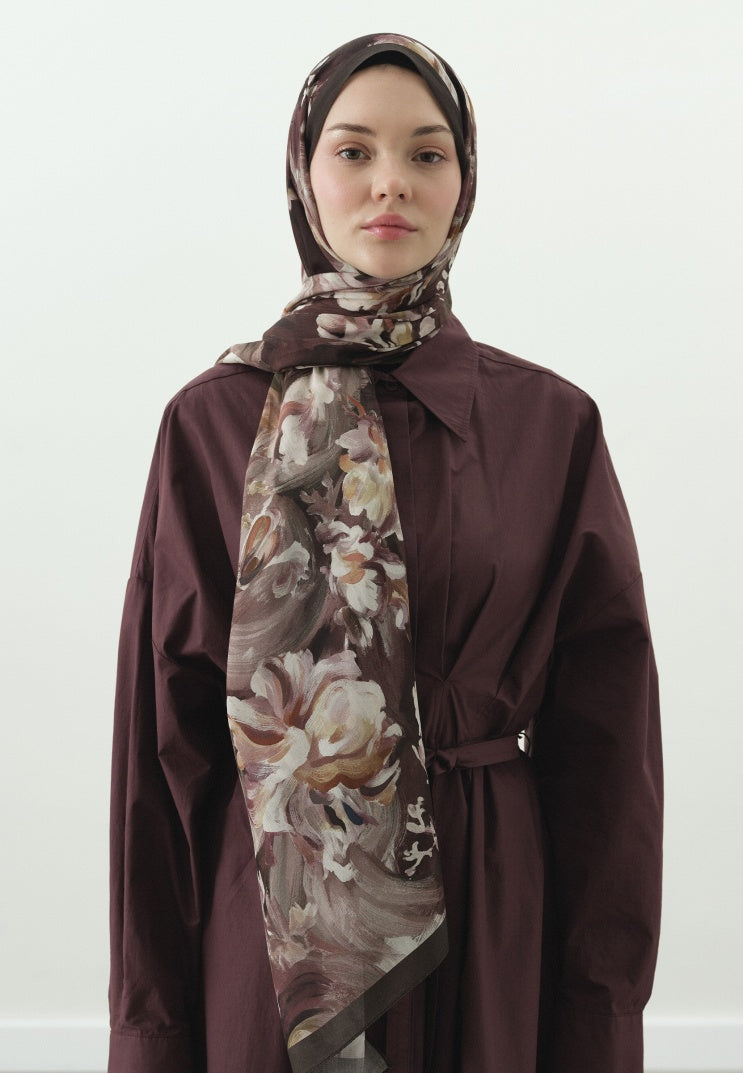 JANE PATTERNED COTTON VISCOSE HIJAB DUSTY BROWN