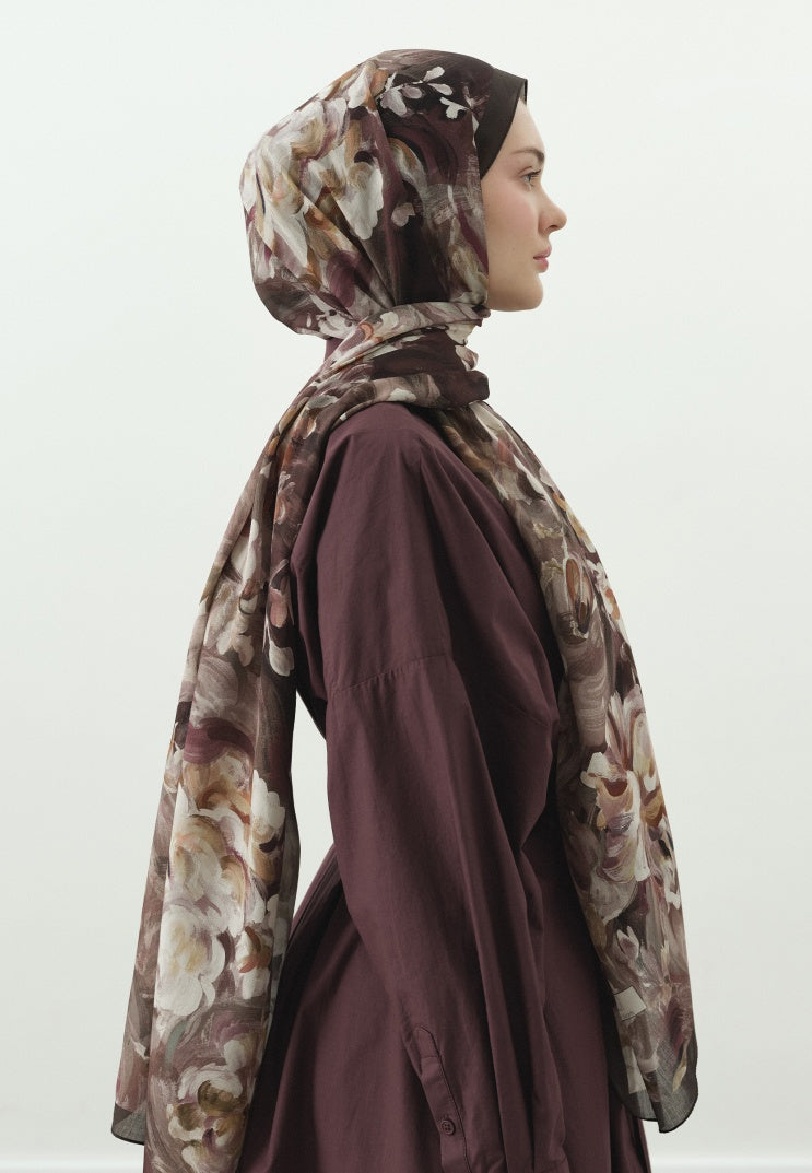 JANE PATTERNED COTTON VISCOSE HIJAB DUSTY BROWN