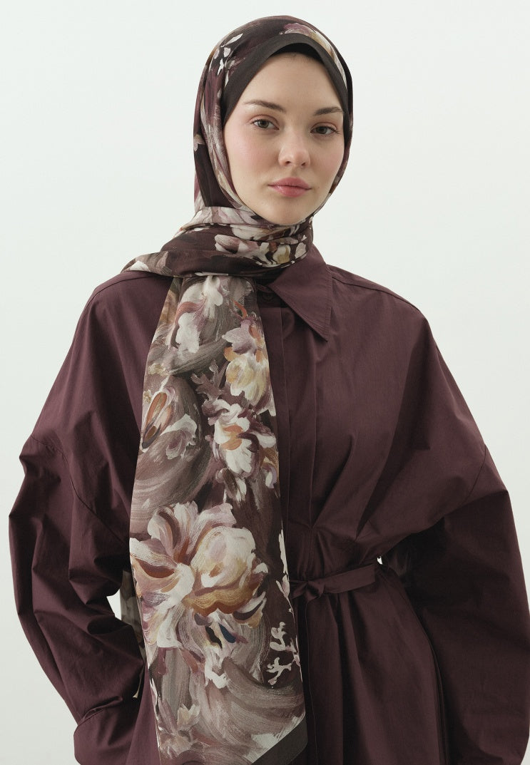 JANE PATTERNED COTTON VISCOSE HIJAB DUSTY BROWN