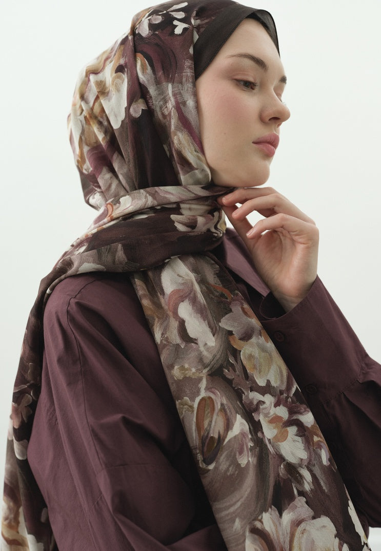 JANE PATTERNED COTTON VISCOSE HIJAB DUSTY BROWN