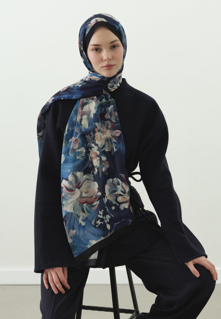 JANE PATTERNED COTTON VISCOSE HIJAB MIDNIGHT BLUE