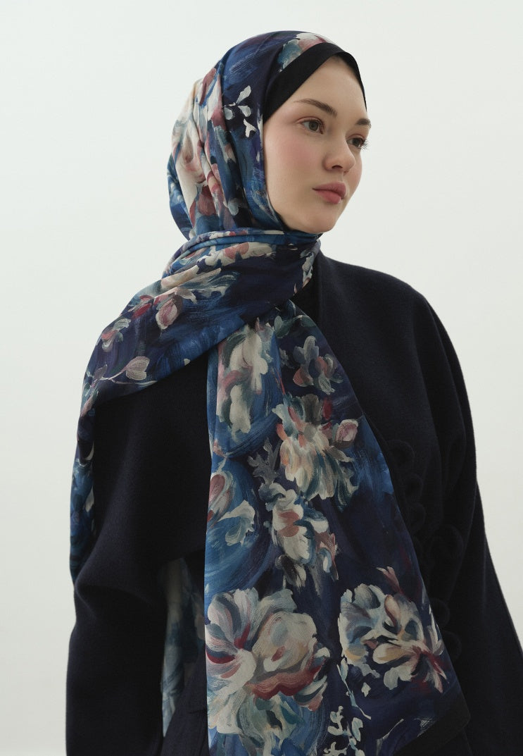 JANE PATTERNED COTTON VISCOSE HIJAB MIDNIGHT BLUE