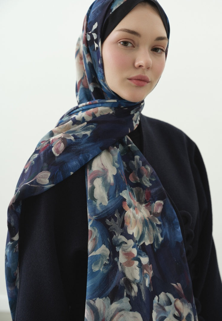 JANE PATTERNED COTTON VISCOSE HIJAB MIDNIGHT BLUE