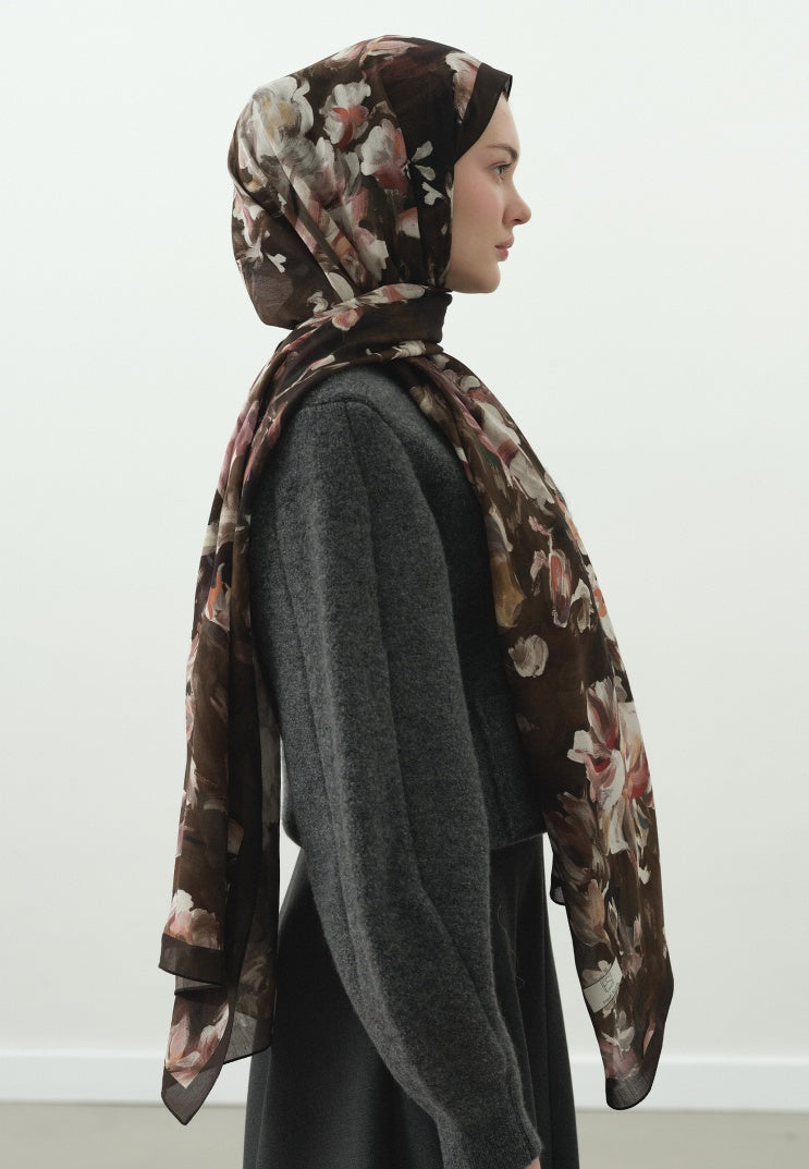 JANE PATTERNED COTTON VISCOSE HIJAB BROWN