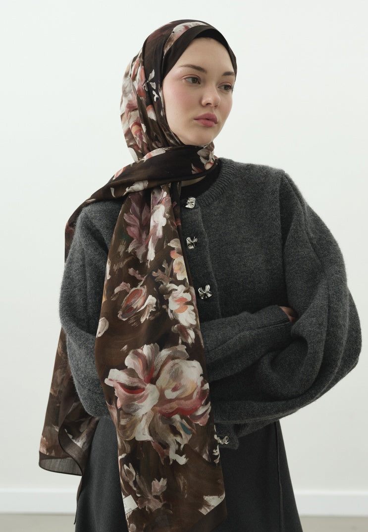 JANE PATTERNED COTTON VISCOSE HIJAB BROWN