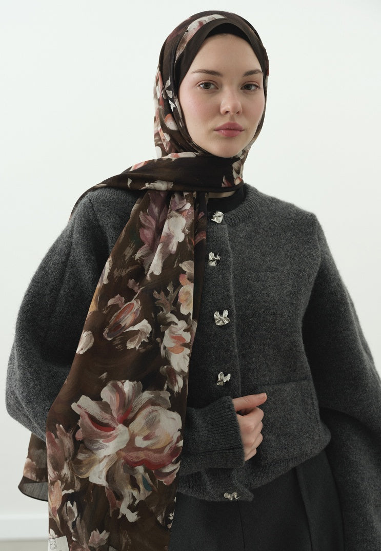 JANE PATTERNED COTTON VISCOSE HIJAB BROWN