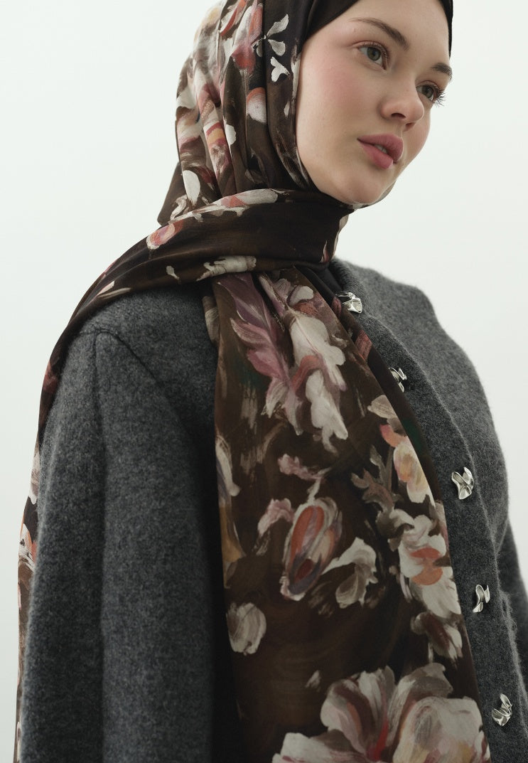 JANE PATTERNED COTTON VISCOSE HIJAB BROWN