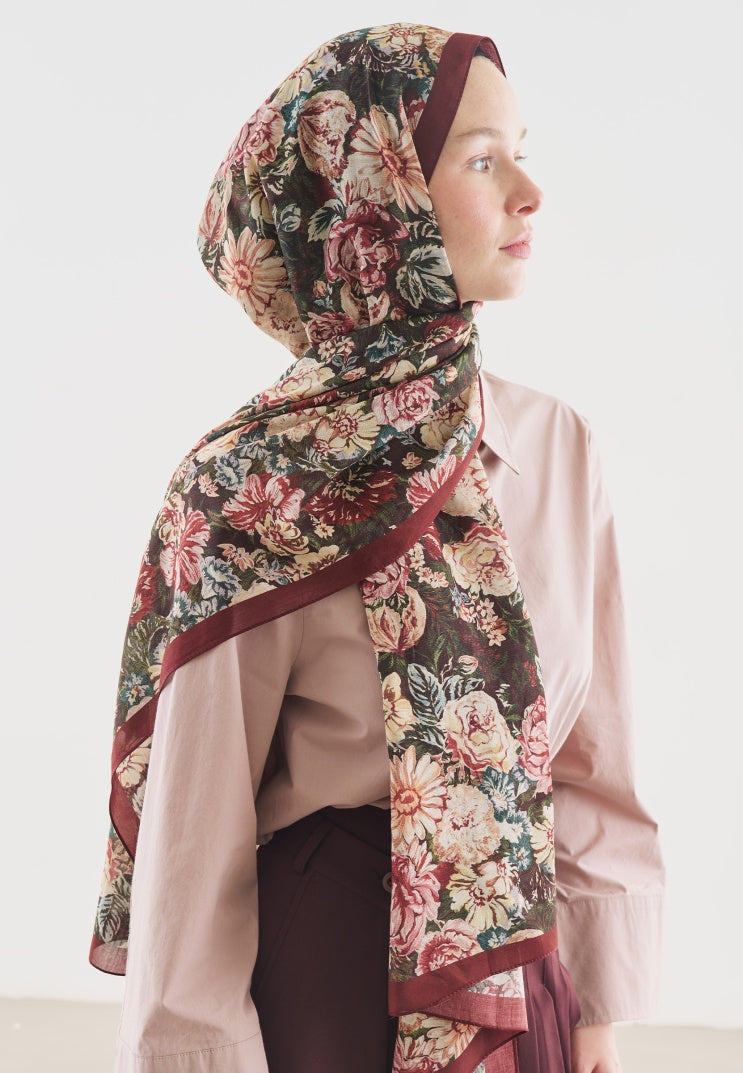 JUDITH PATTERN COTTON VISCOSE HIJAB BURGUNDY