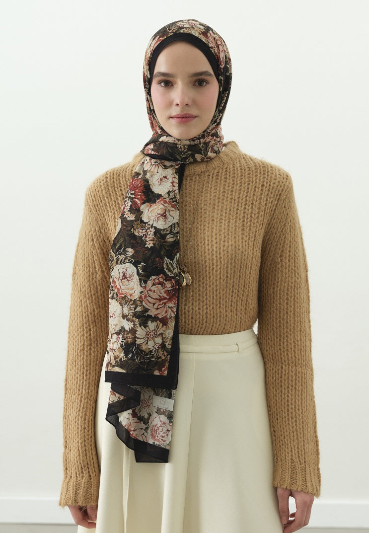 JUDITH PATTERN COTTON VISCOSE HIJAB BLACK