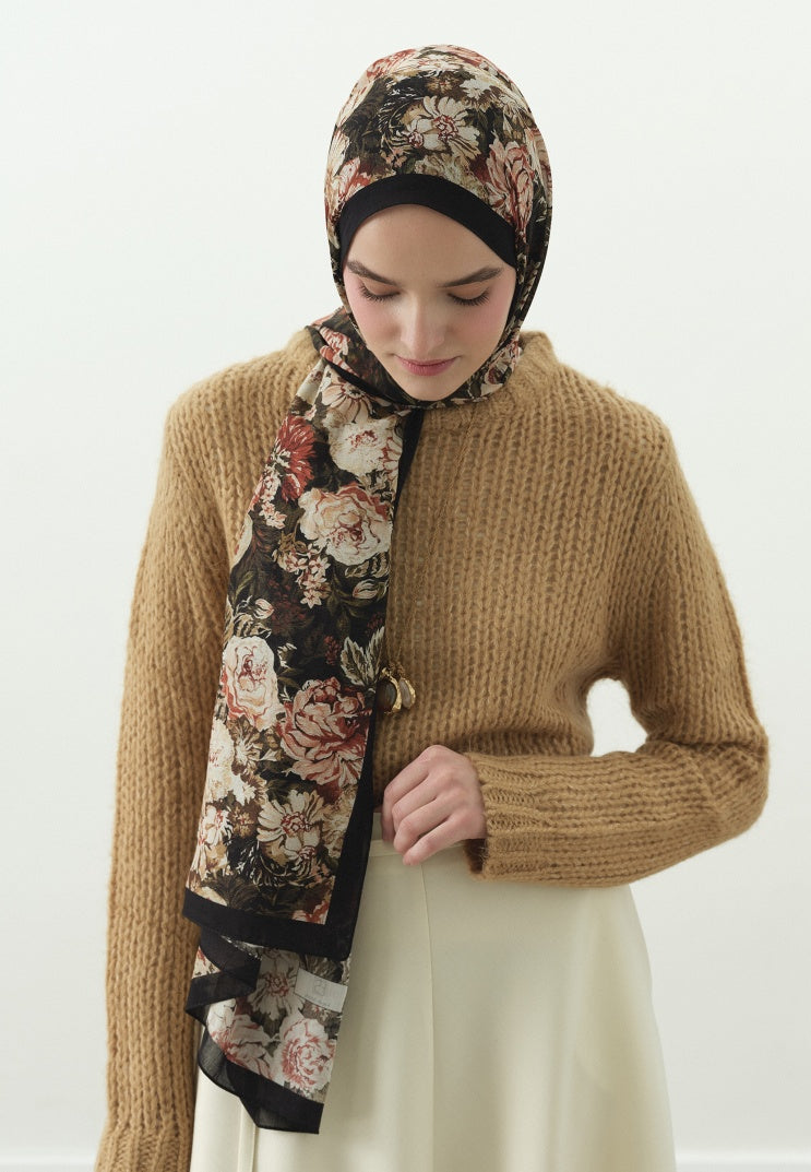 JUDITH PATTERN COTTON VISCOSE HIJAB BLACK