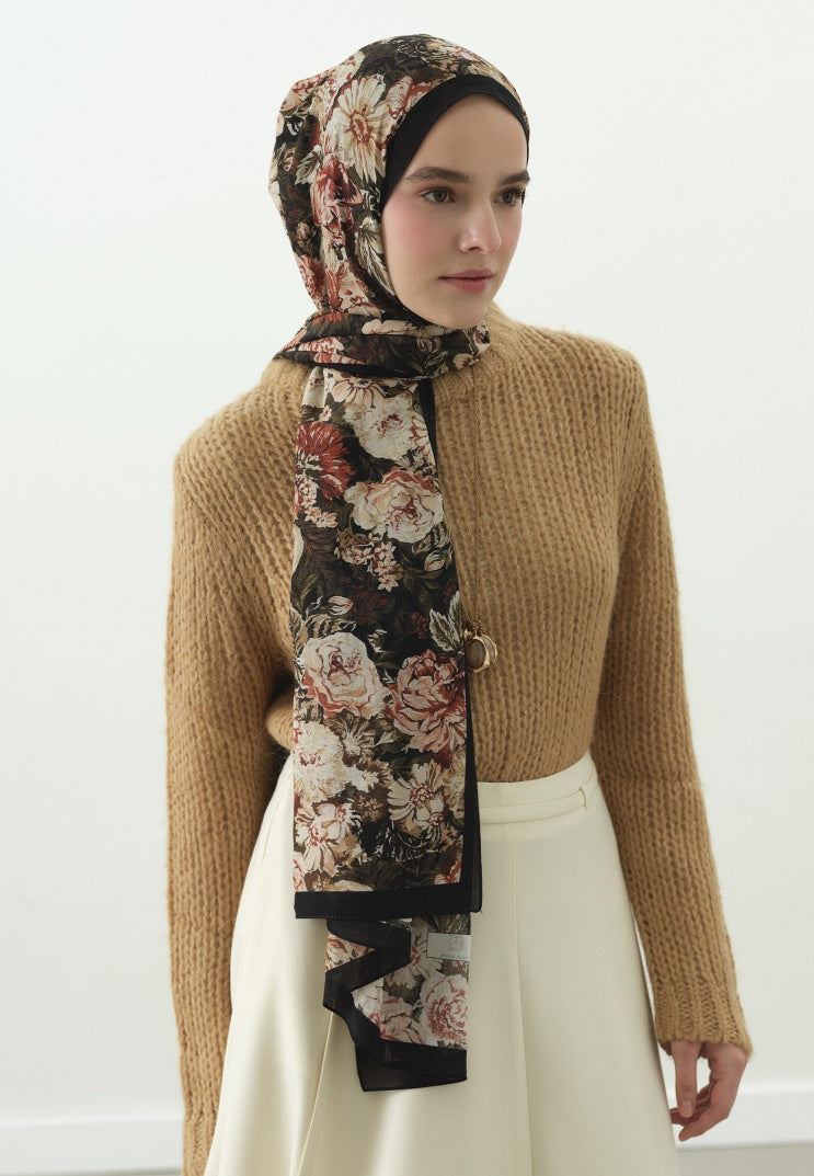 JUDITH PATTERN COTTON VISCOSE HIJAB BLACK