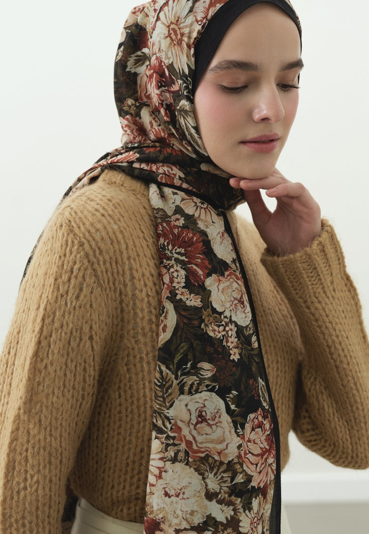 JUDITH PATTERN COTTON VISCOSE HIJAB BLACK