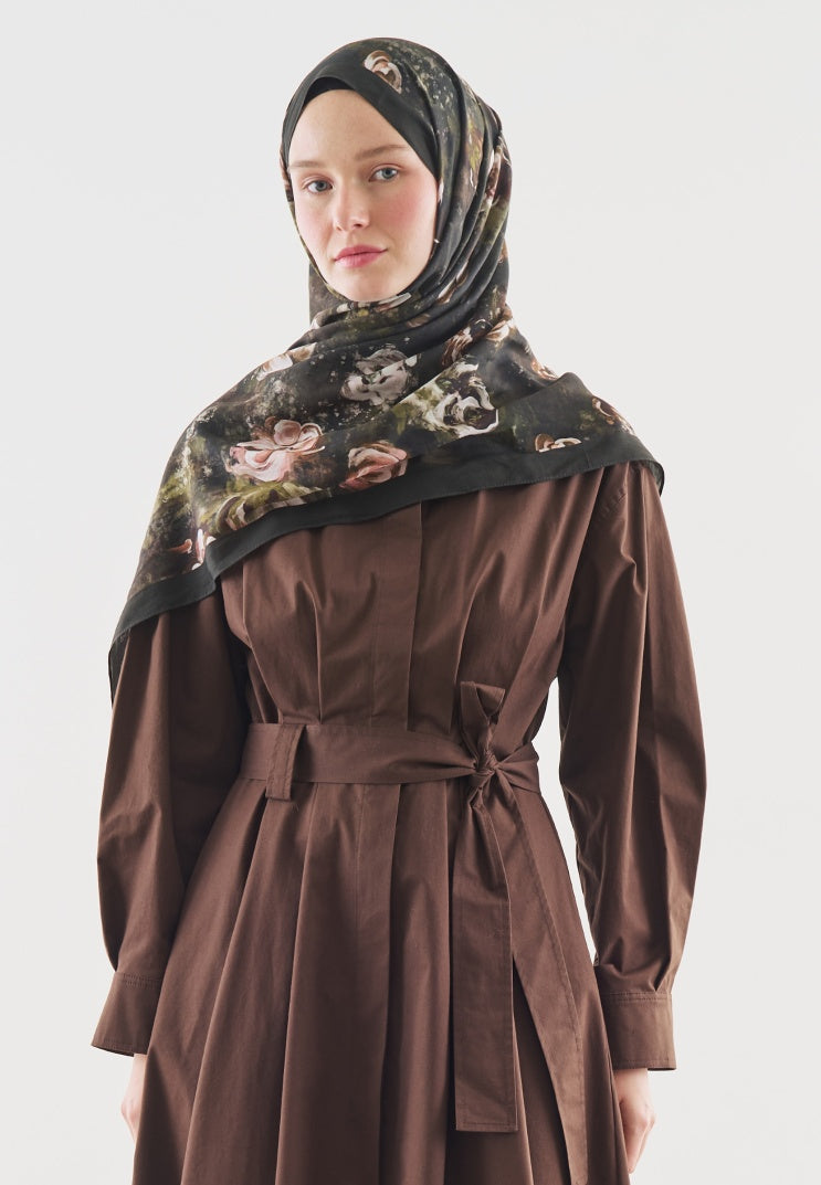MADELEINE PATTERNED COTTON VISCOSE HIJAB MILITARY GREEN