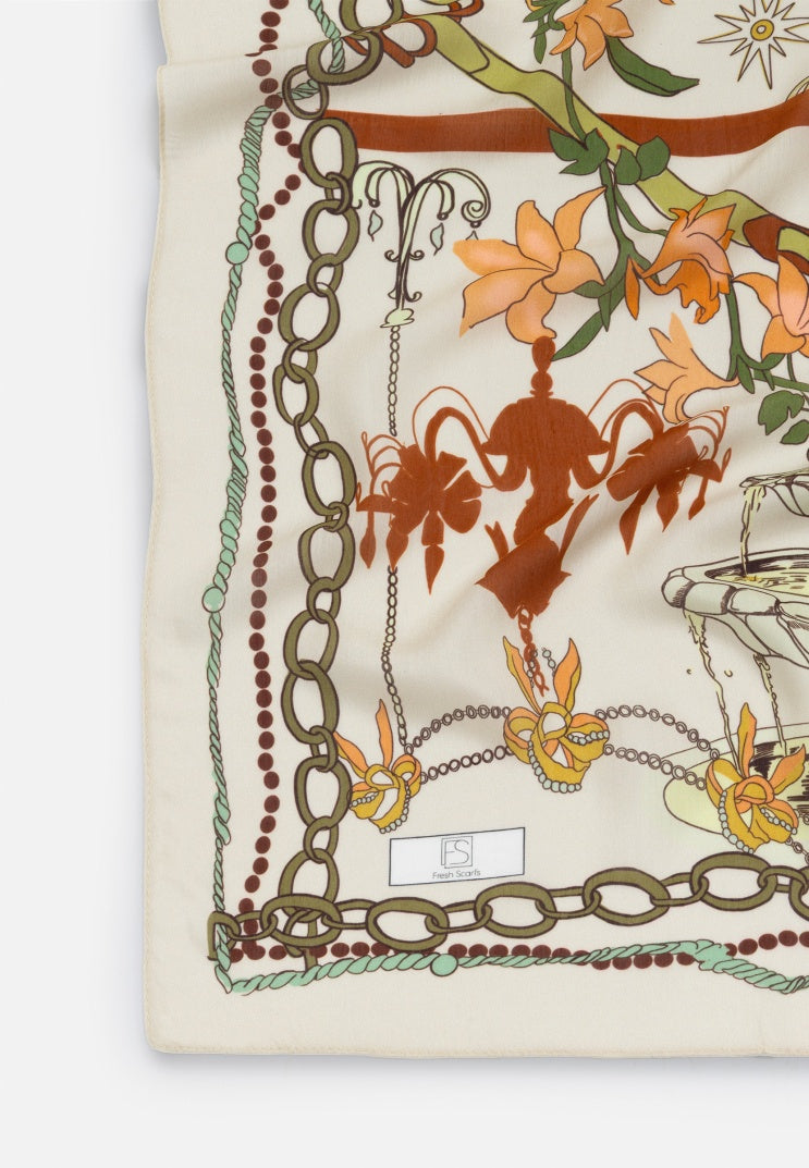 FAIRYTALE CASTLE PATTERNED FLOSS VISCOSE SCARF CREAM