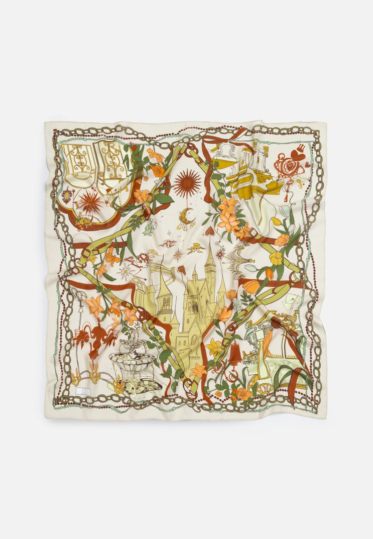 FAIRYTALE CASTLE PATTERNED FLOSS VISCOSE SCARF CREAM