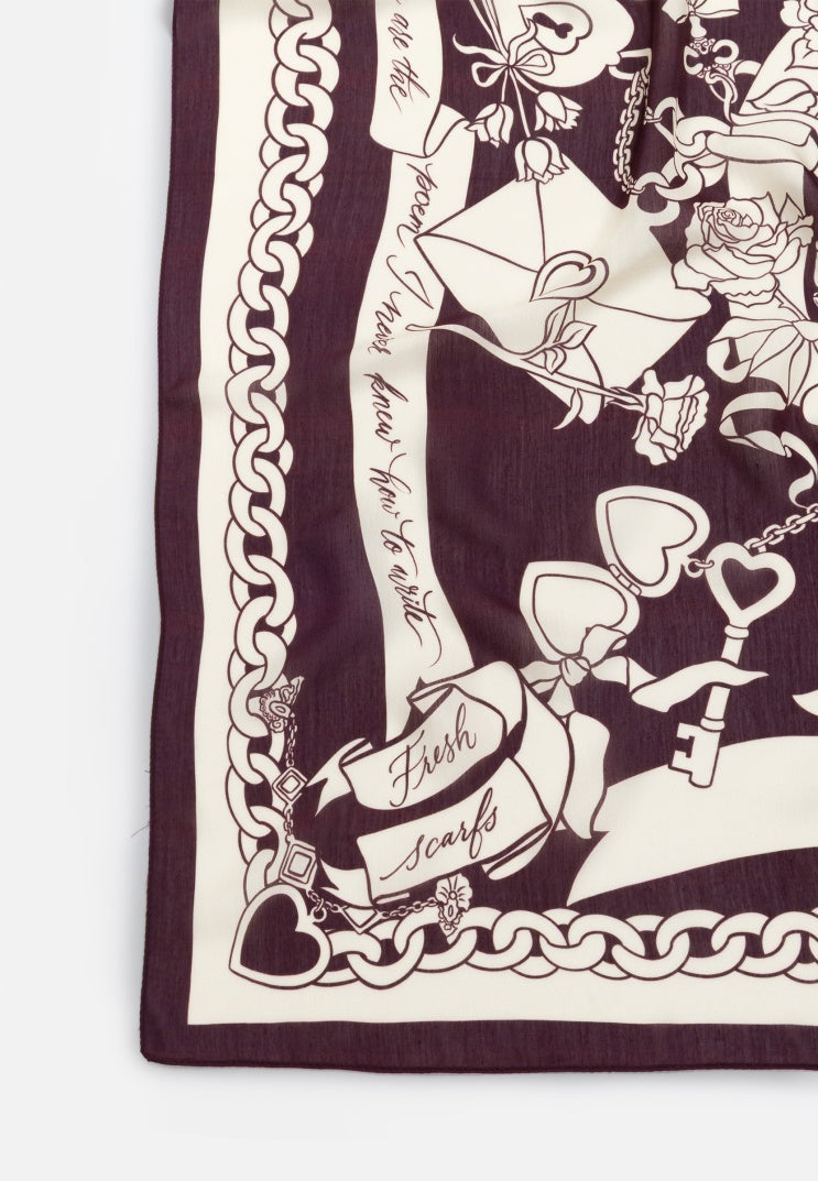 ETERNAL LOVE PATTERNED FLOSS VISCOSE SCARF BURGUNDY