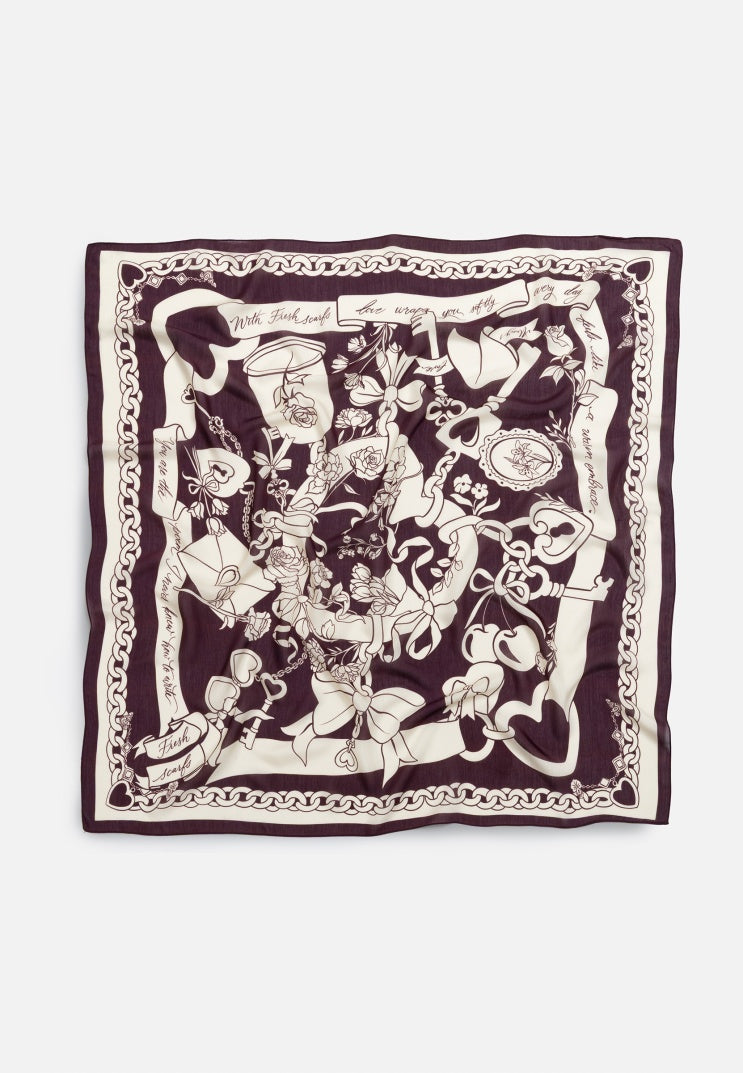 ETERNAL LOVE PATTERNED FLOSS VISCOSE SCARF BURGUNDY