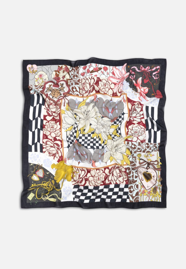 TALES OF LOVE PATTERNED FLOSS VISCOSE SCARF BLACK STORM