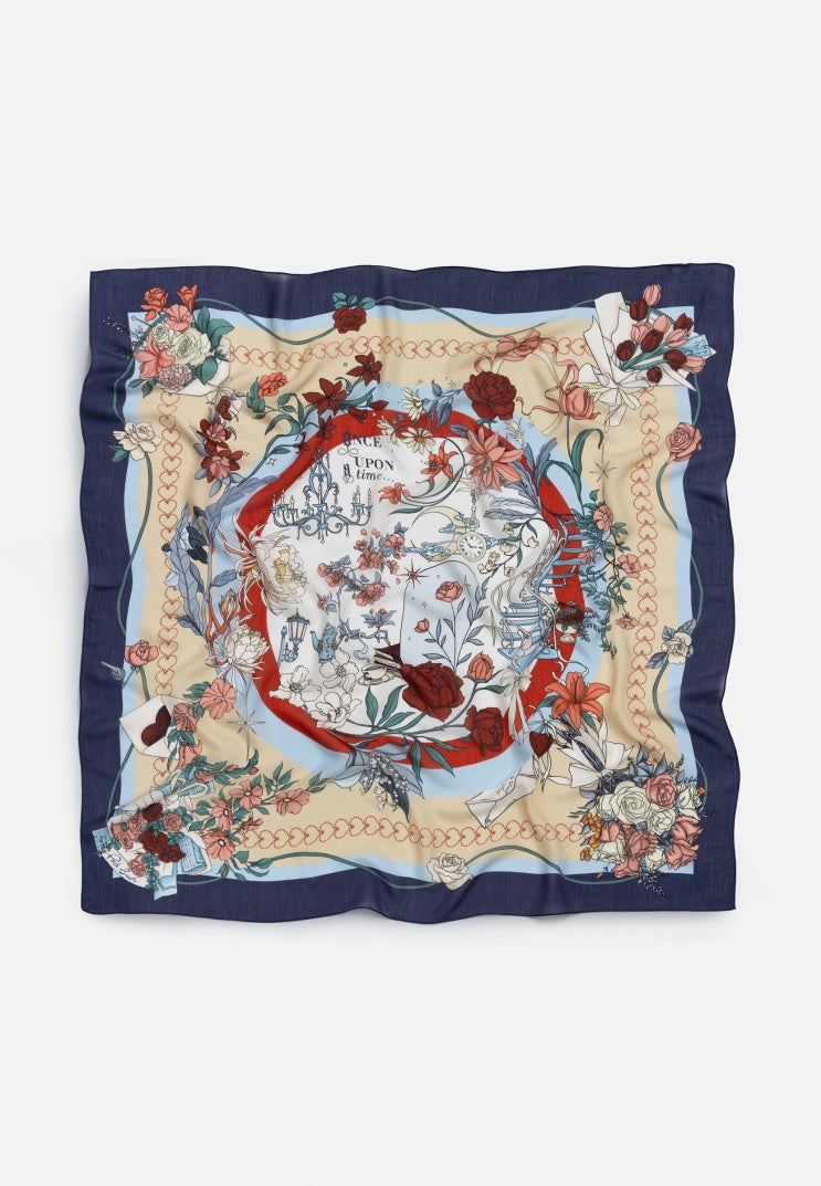 ONCE UPON A LOVE PATTERNED FLOSS VISCOSE SCARF MIDNIGHT BLUE