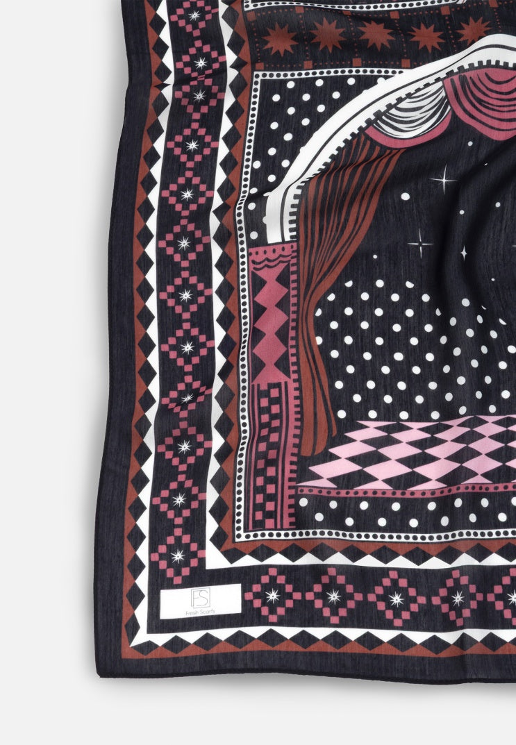 LITTLE LOVE DREAM PATTERNED FLOSS VISCOSE SCARF BLACK SWAN